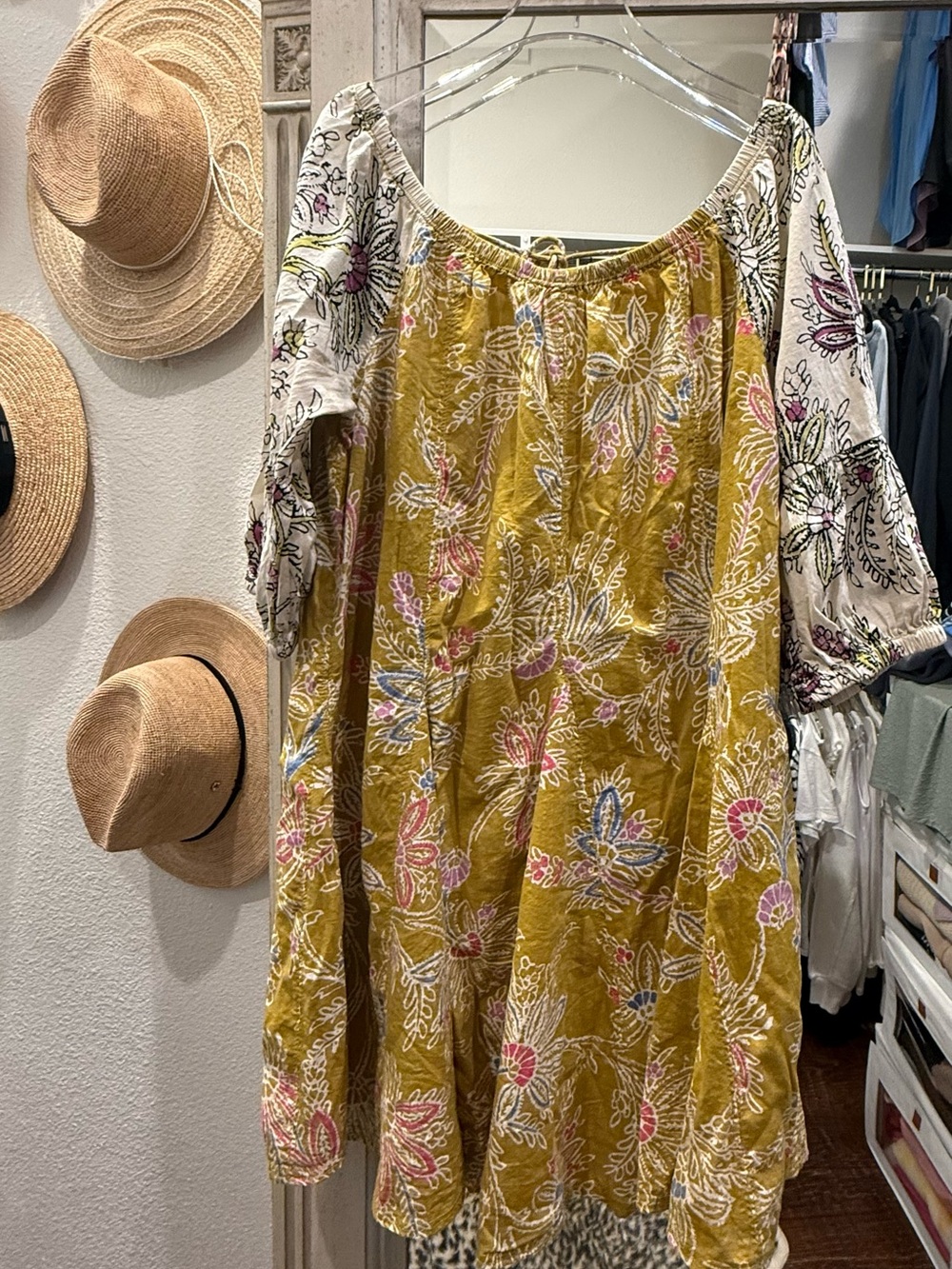 Anthropologie Daily Practice Mustard Yellow Floral Peasant Dress